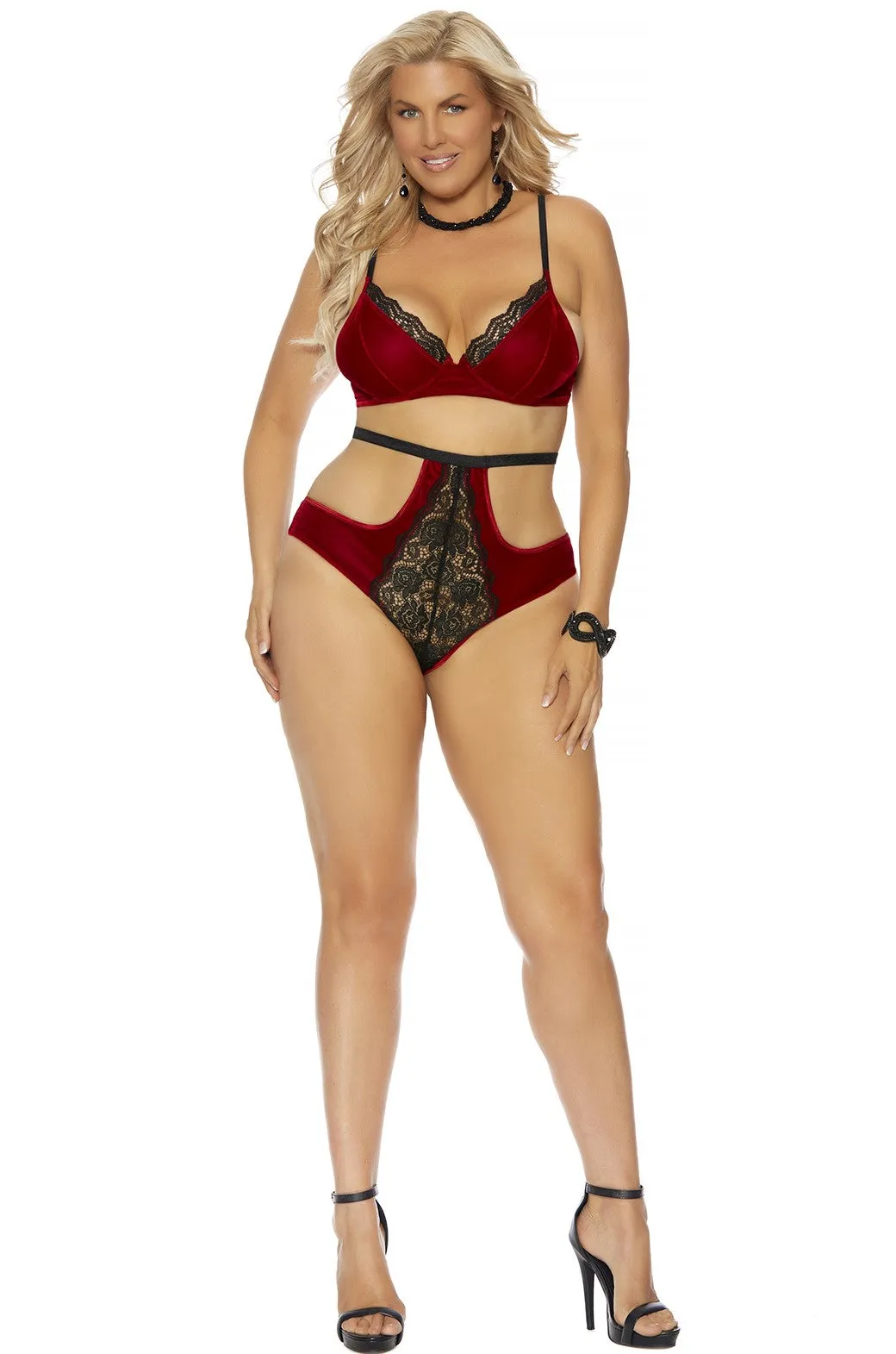Burgundy velvet bra set