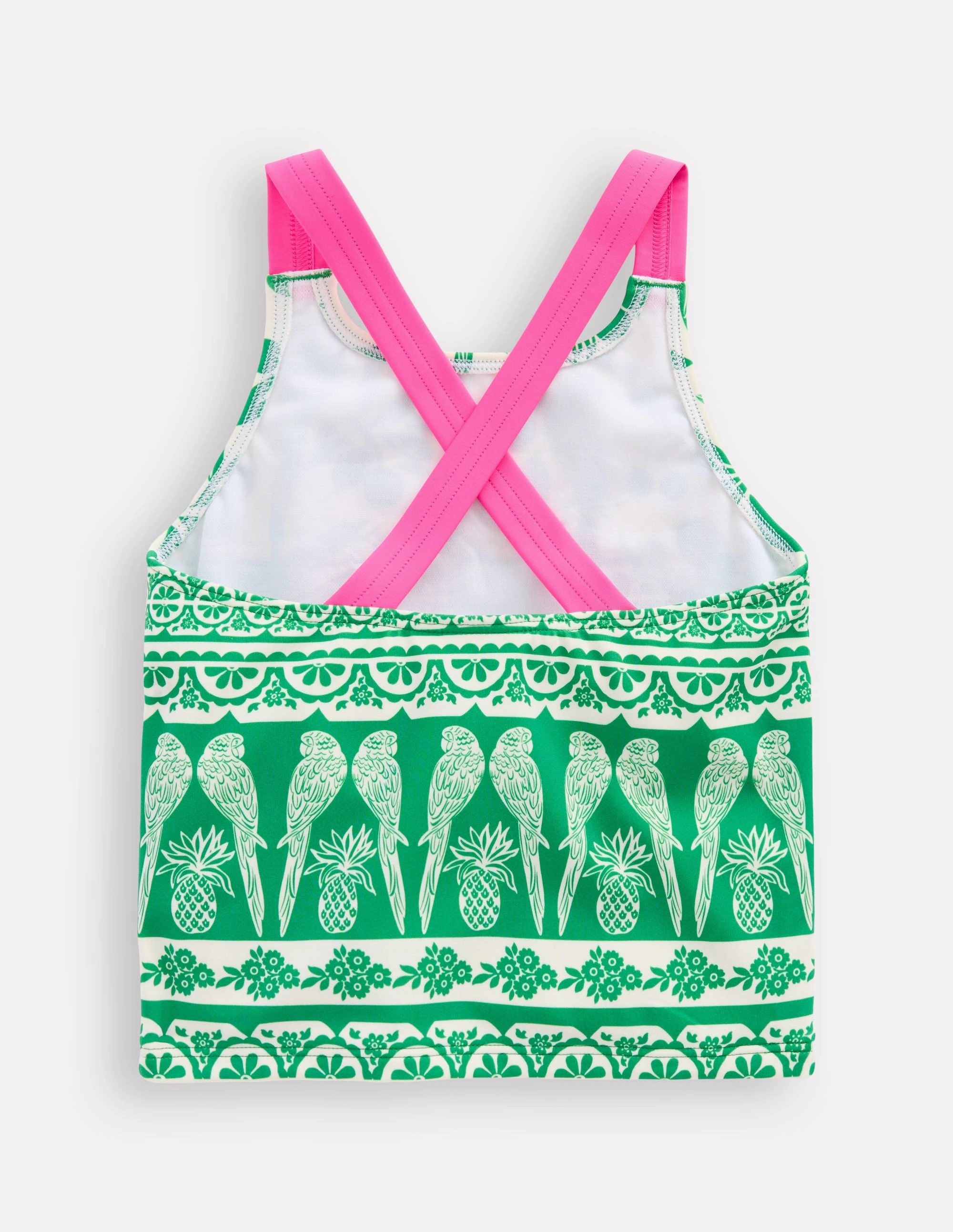 Cross-back Tankini Top-Rich Emerald Parrot Palm
