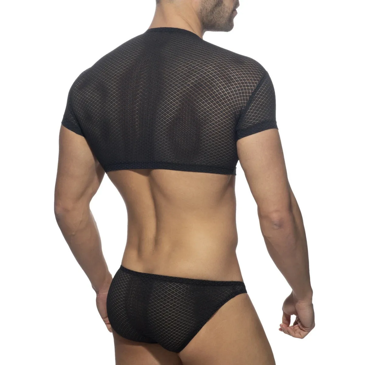 DomiGe Men's Mesh Crop Top Underwear - Sheer Lace & Sexy Male Lingerie LX501