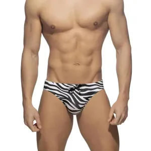 DomiGe Men's Zebra Low-Rise Swim Briefs Drawstring Beachwear