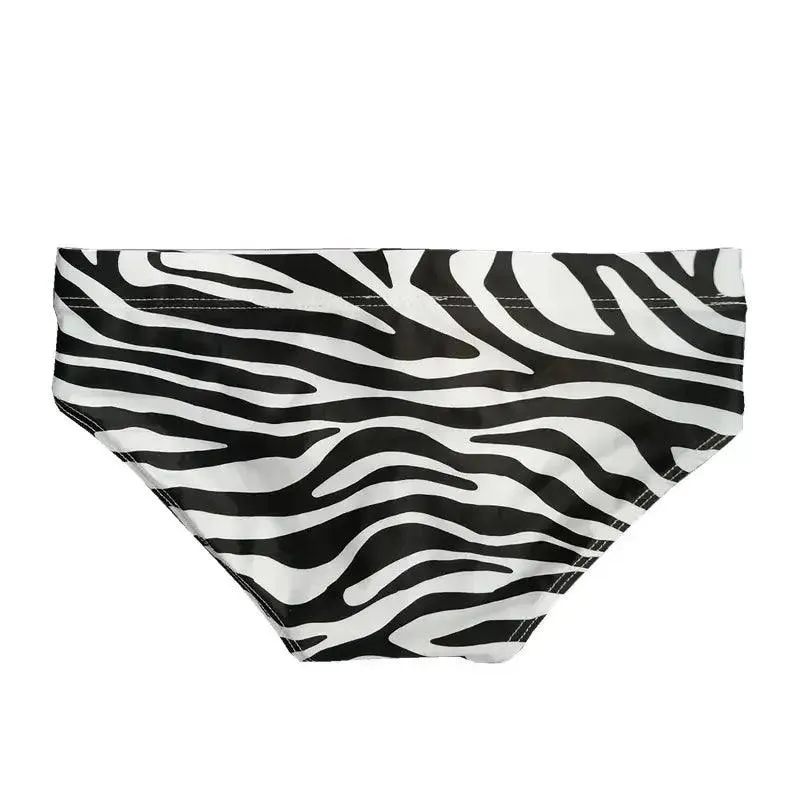 DomiGe Men's Zebra Low-Rise Swim Briefs Drawstring Beachwear