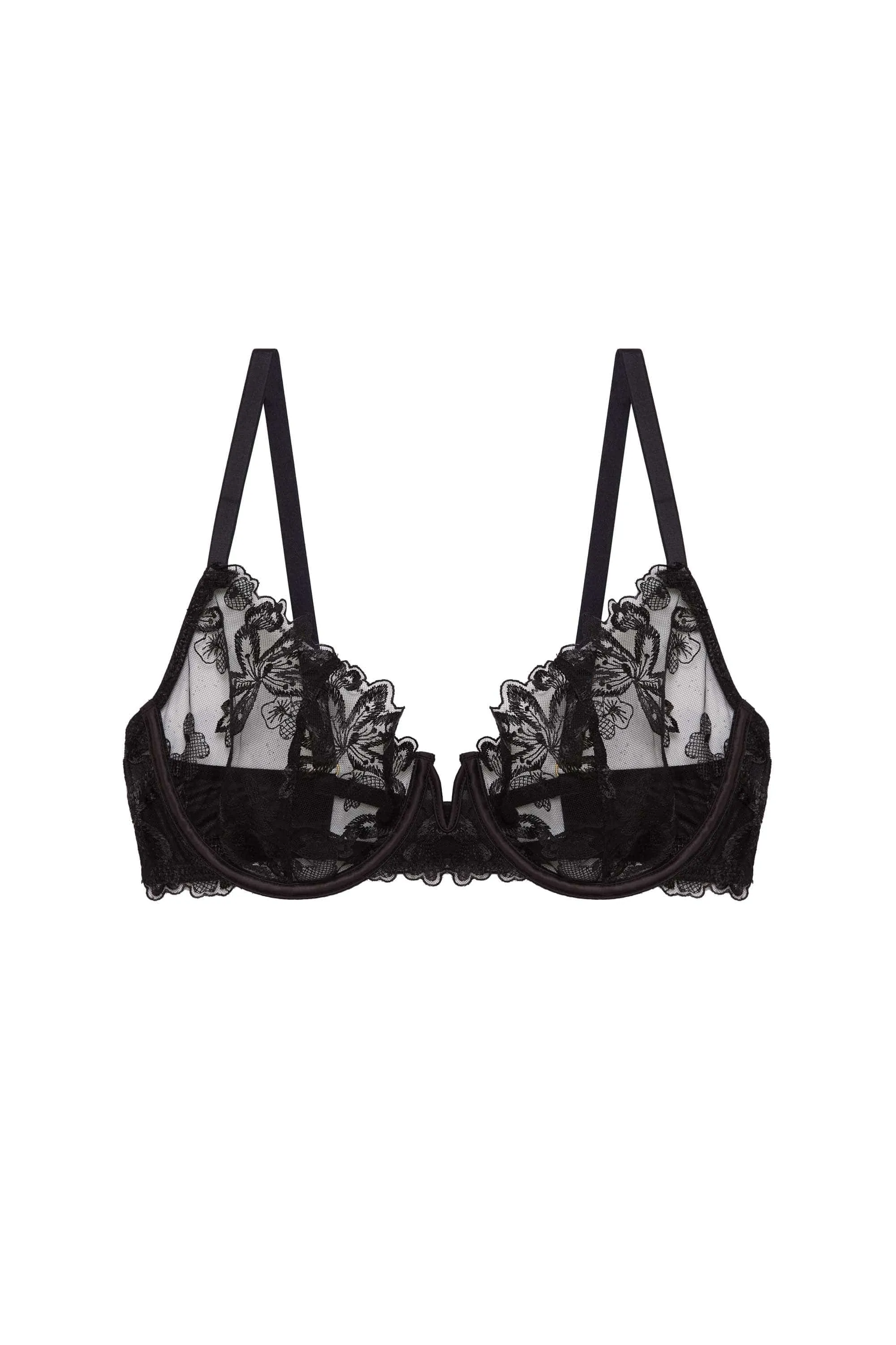 Eva Black Graphic Embroidery Balconette Bra