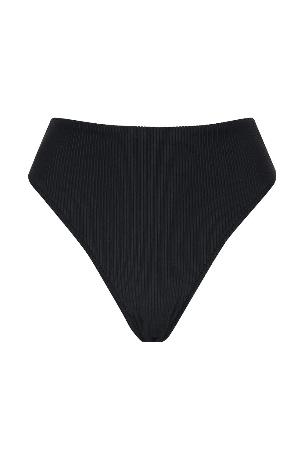 Jenna Ribbed High Waist Bikini Bottom - Black