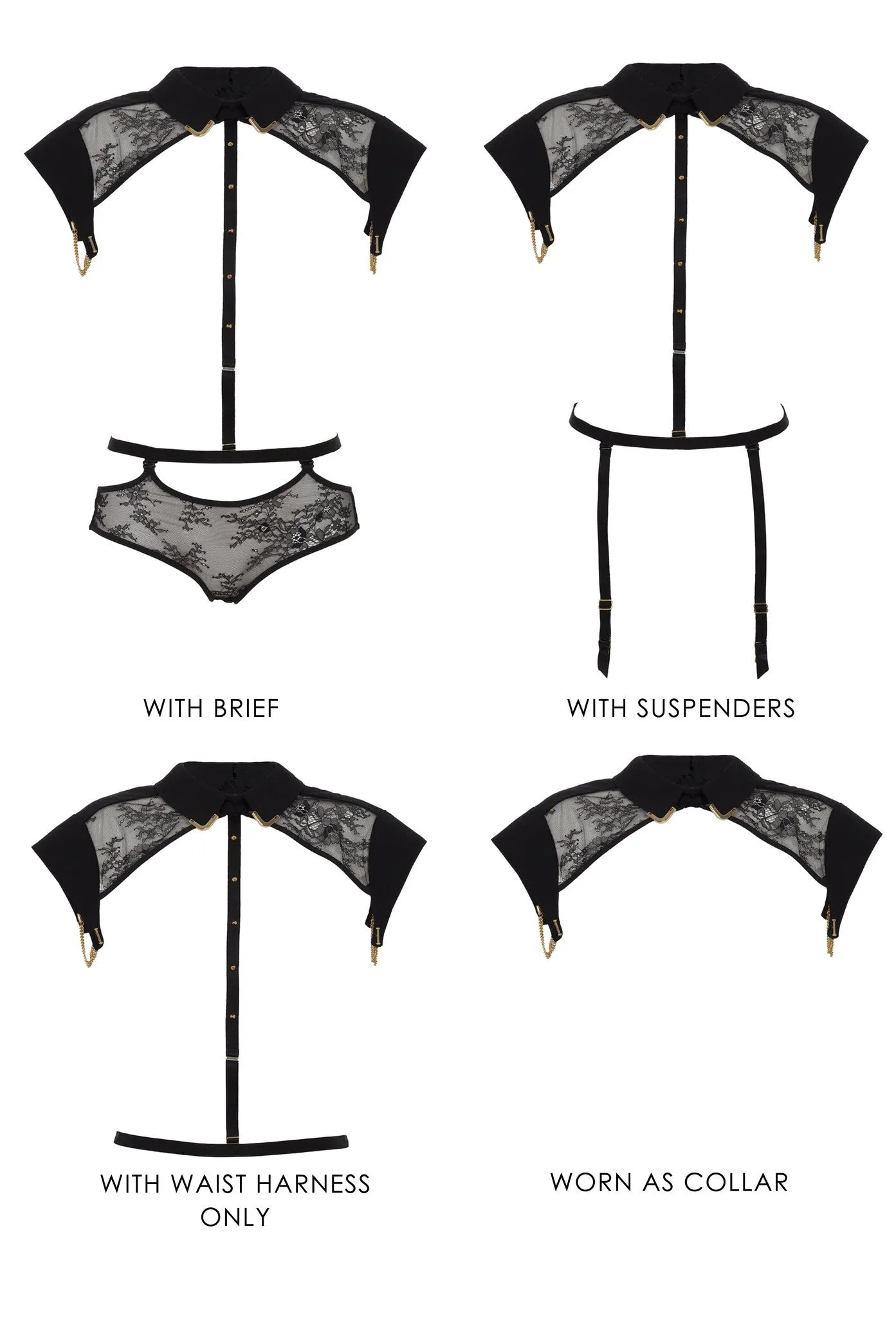 Josephine Collar and Lace Brief Body Harness