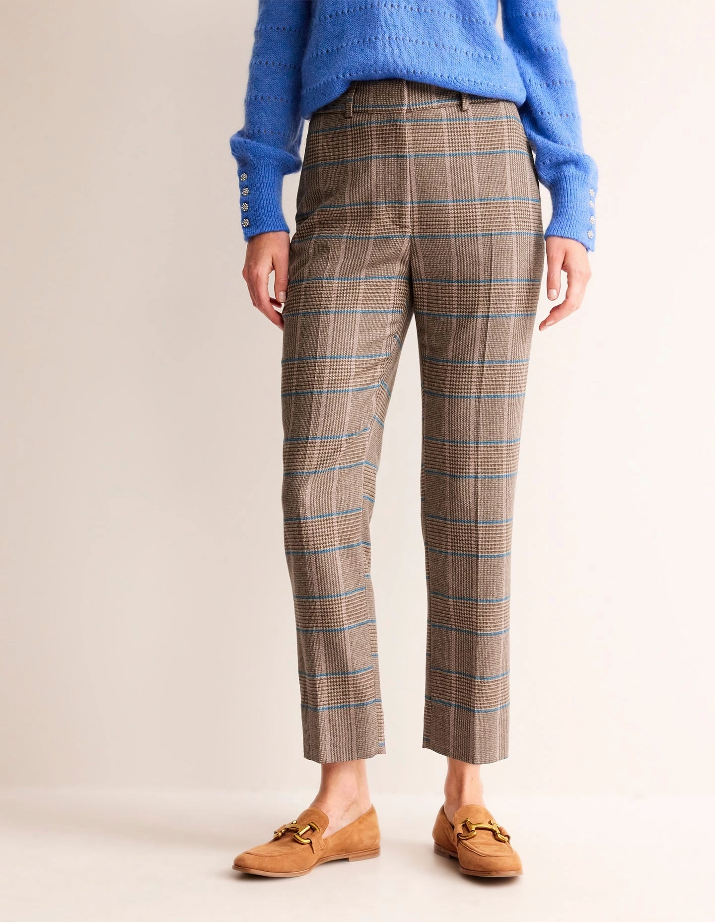 Kew Wool Trousers-Camel and Pink Prince of Wales