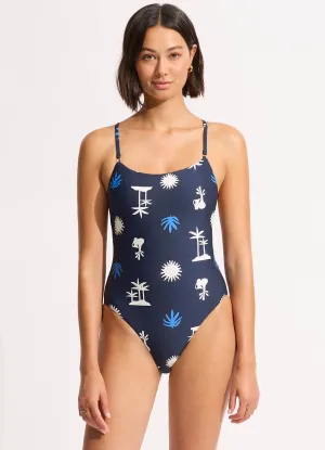 La Palma Scoop Neck One Piece - True Navy