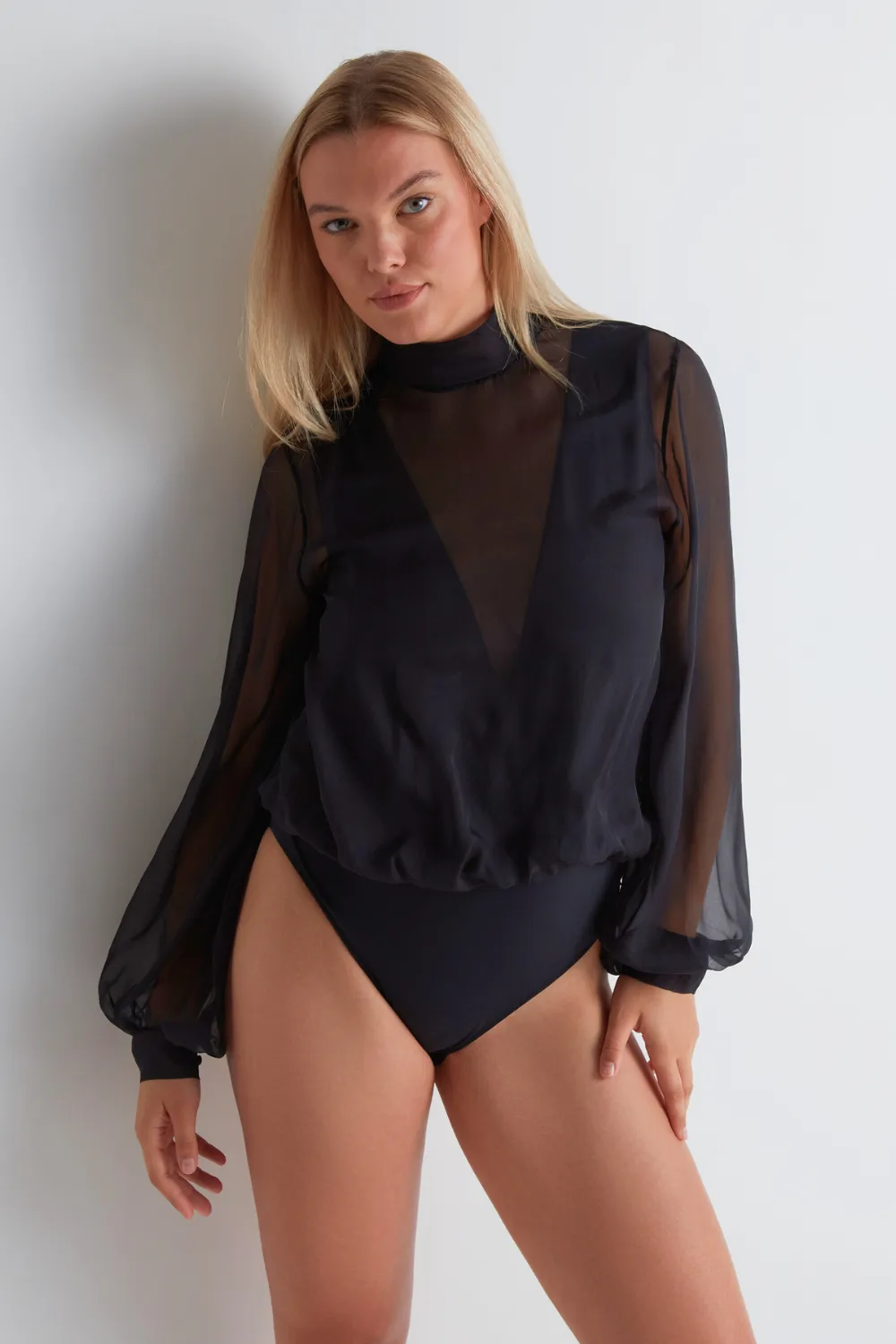 Les Bodys Long Sleeve Chiffon Bodysuit