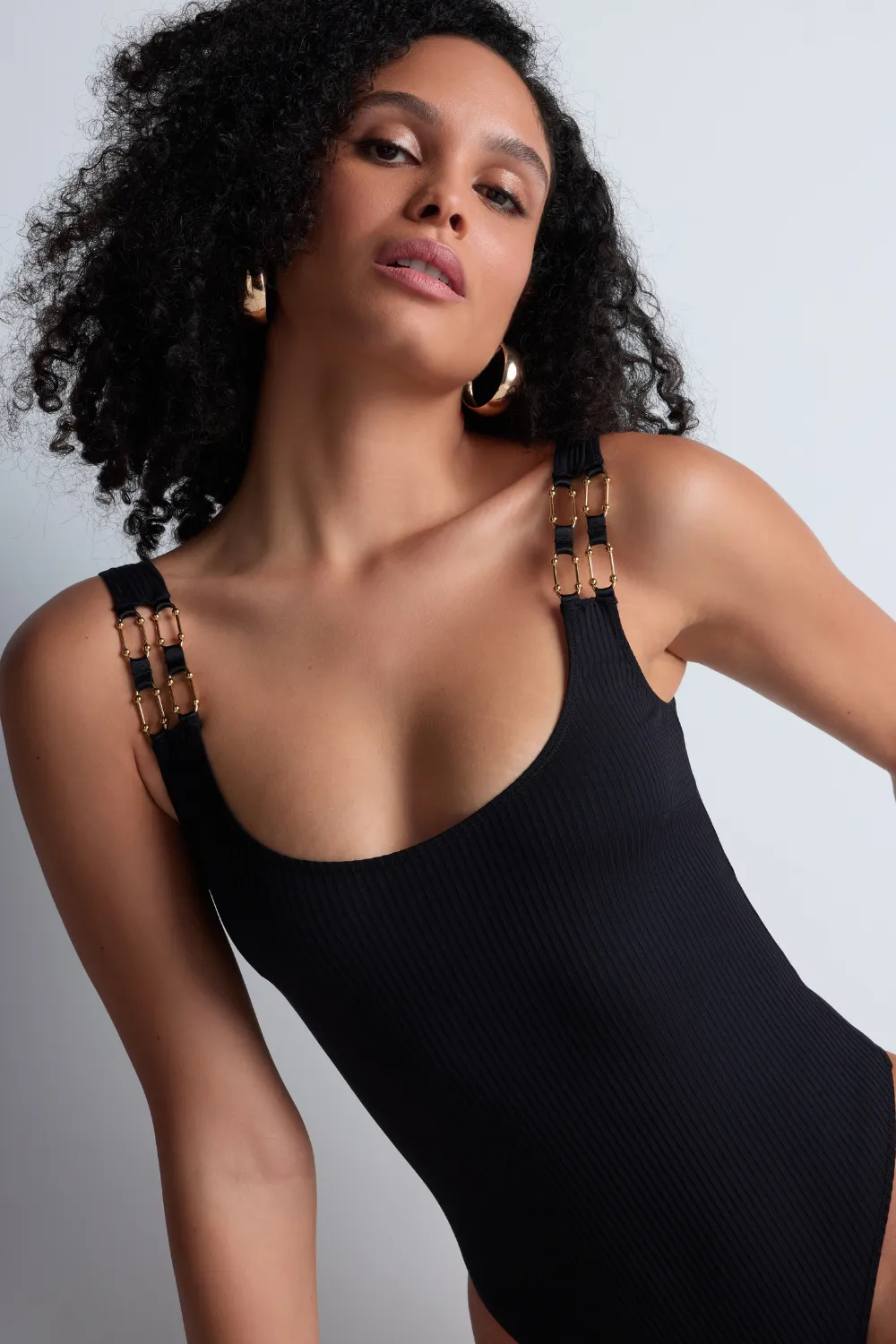 Les Bodys Ribbed Knit Bodysuit in Black