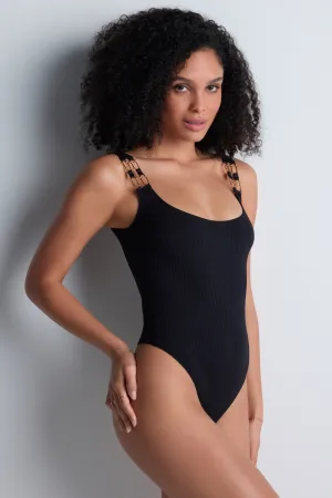 Les Bodys Ribbed Knit Bodysuit in Black