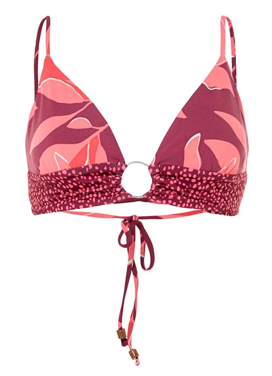 Maaji Red Foliage Shine Ring Front Bralette Bikini Top