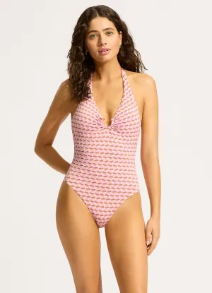 Mala Ring Front Halter One Piece - Blossom