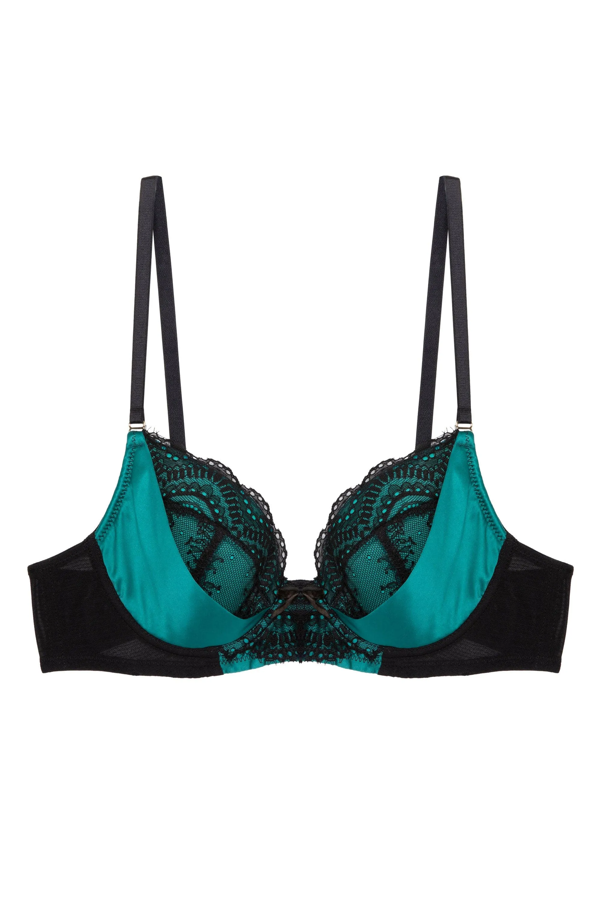 Melda Teal Satin And Lace Bra