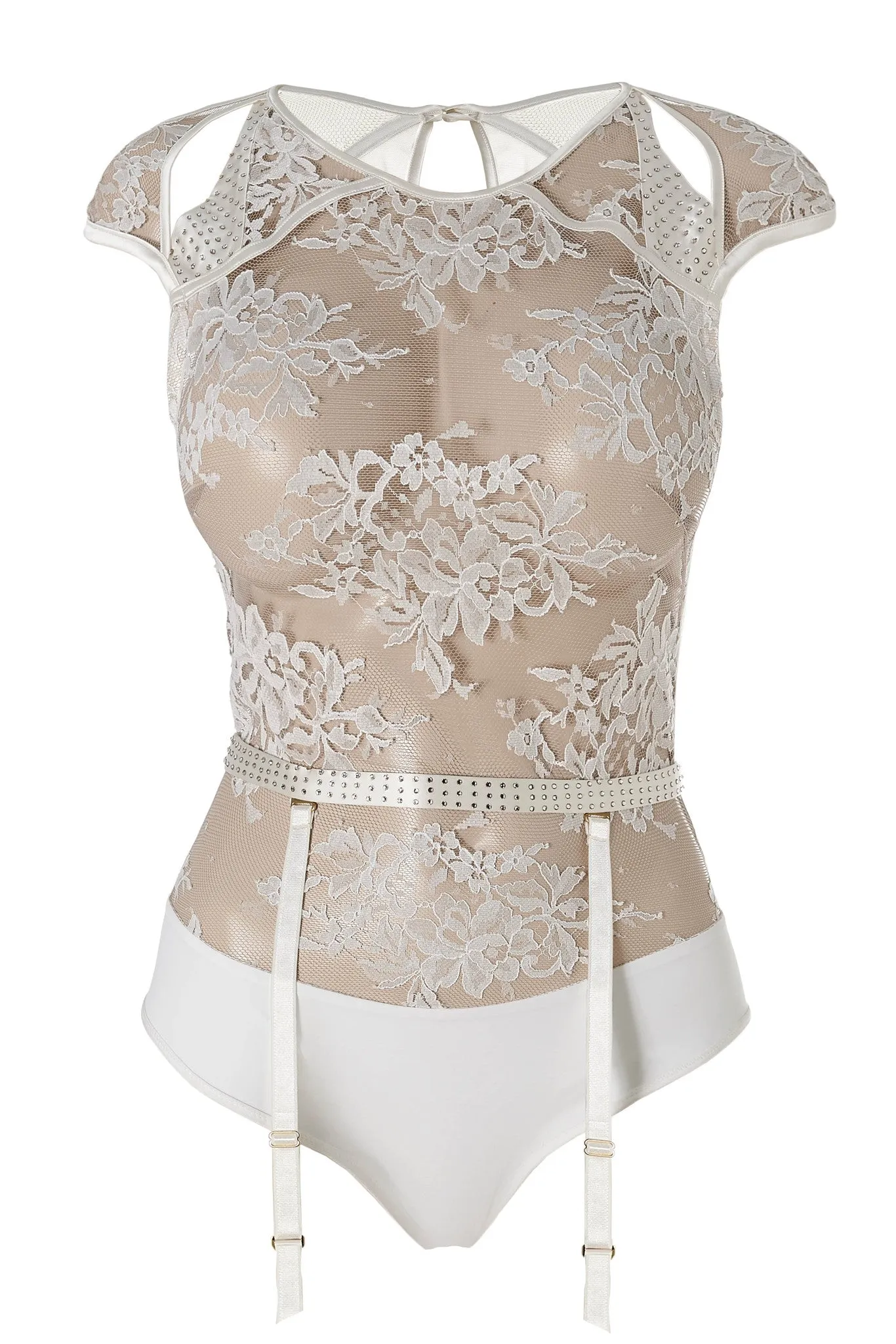 Nadya Lace Bodysuit and Cystal Suspender Belt