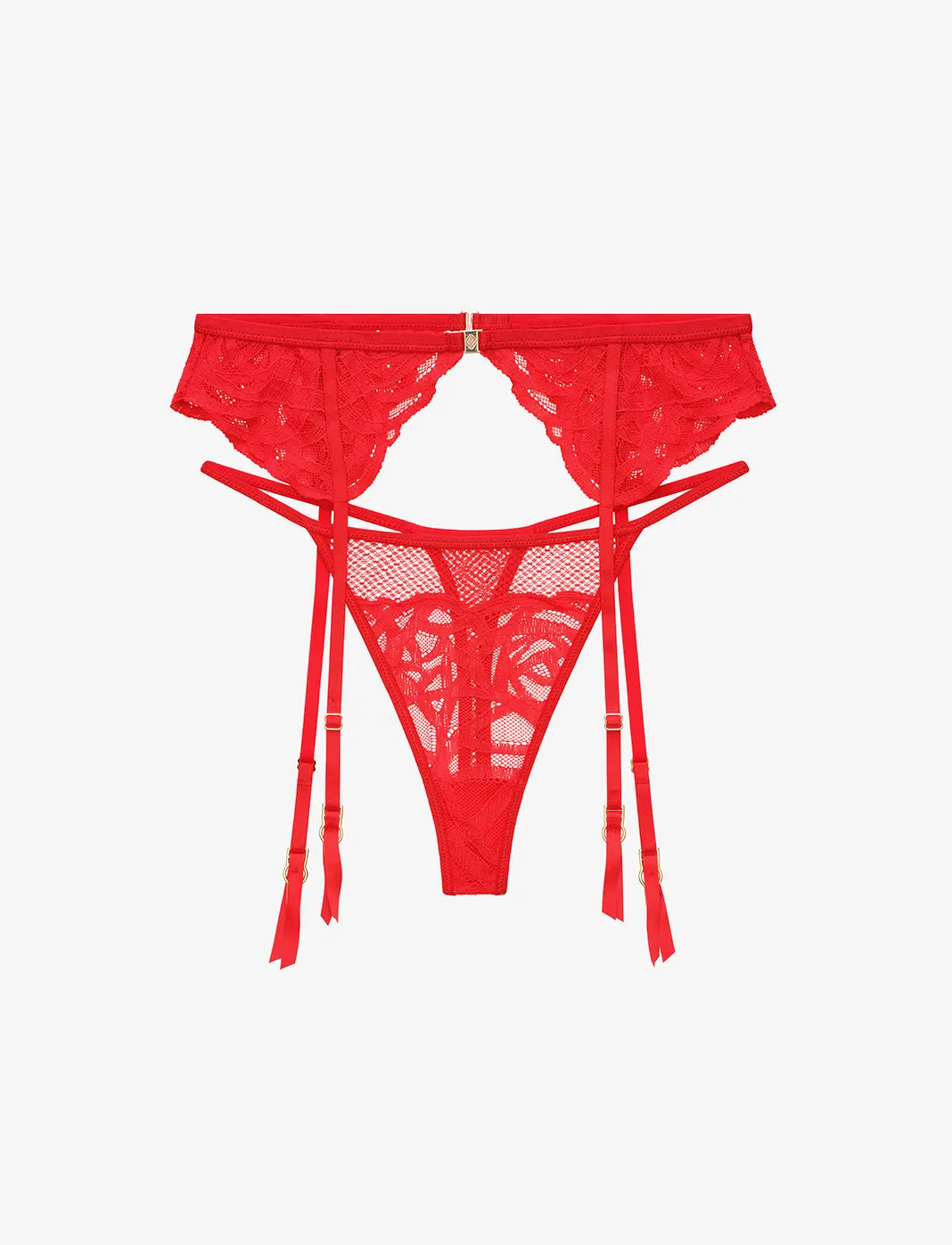 Rose Lace Thong & Garter Set