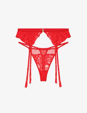 Rose Lace Thong & Garter Set