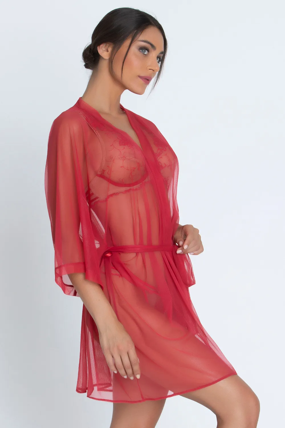 Sheer Mid-Length Red Robe