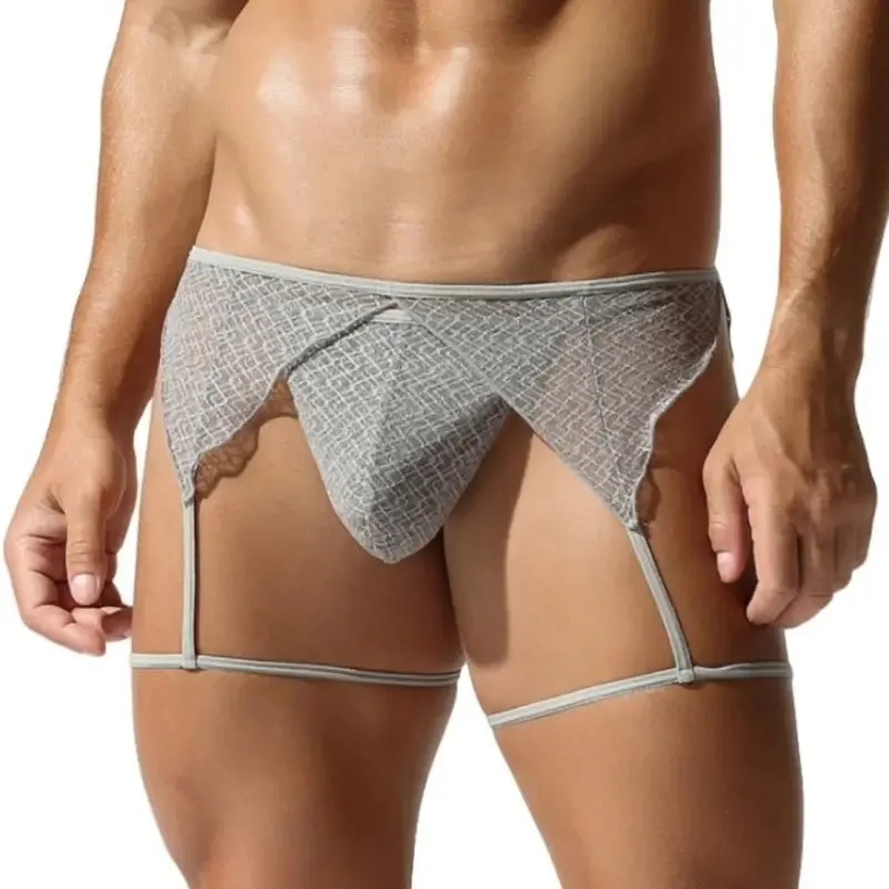 Tauwell Men's T-Back Thongs Set with Garter 25103