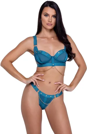 Teal studs & kiss bra set
