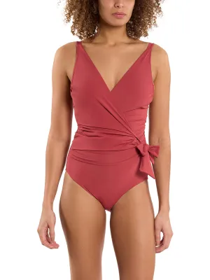 Wide Strap Wrap One Piece Swimsuit Sunbaked Red