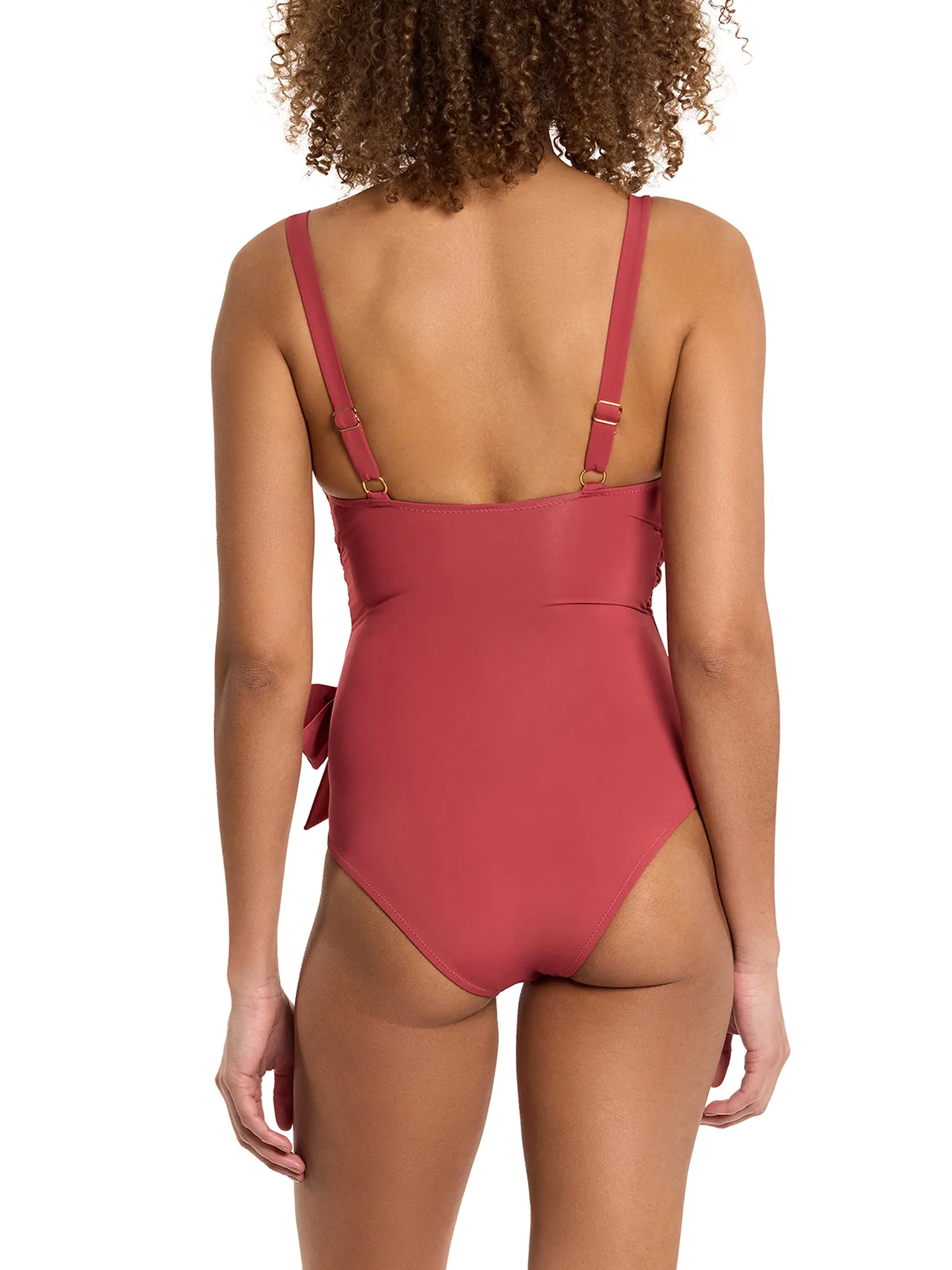Wide Strap Wrap One Piece Swimsuit Sunbaked Red