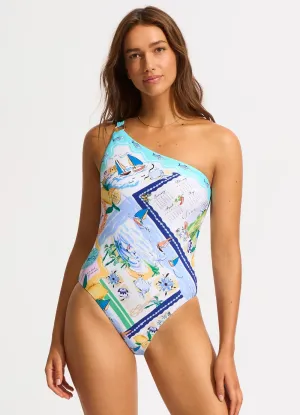 Wish You Were Here One Shoulder One Piece - Atoll Blue